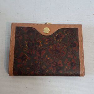 Authentic Womens Escada Brown Red Floral PVC Leather Wallet
